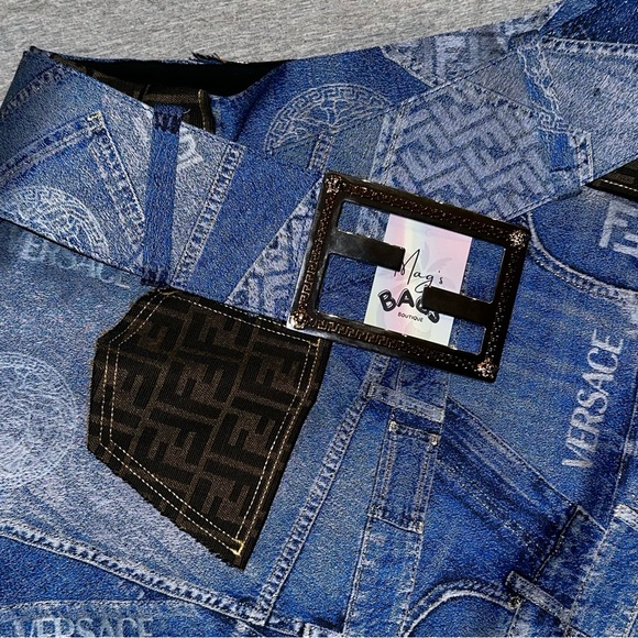 Versace x Fendi: Skirt with Belt Denim Patchwork by Fendace *RARE* (on Runway) - Picture 12 of 16